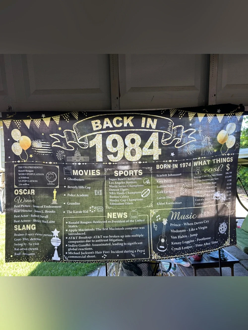 1984 Themed Party Banner - Black and Gold